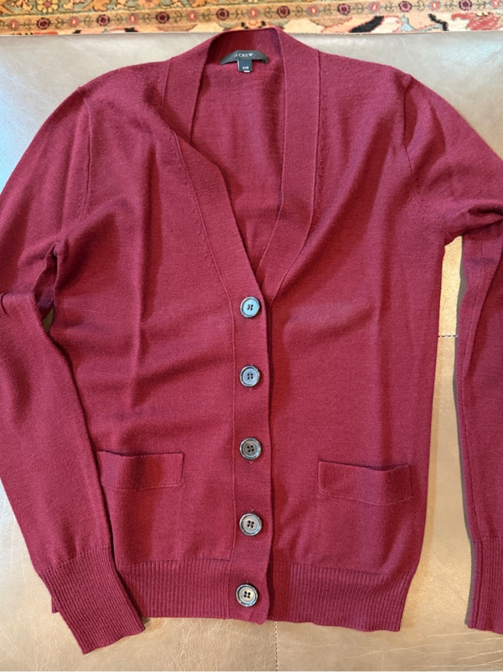 J. Crew Burgundy Button-Front V-Neck Cardigan